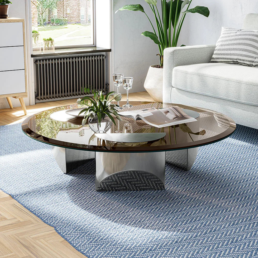 Wedge Coffee Table Round Glass Table