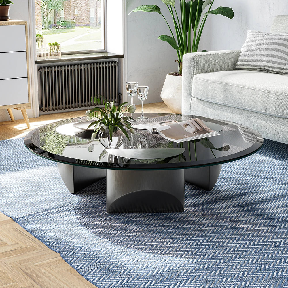 Wedge Coffee Table Round Glass Table